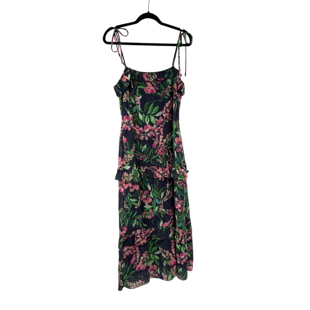 Julia Jordan Women's S Sleeveless Ruffle-Trim Maxi Dress Tropical Tiered Vacay